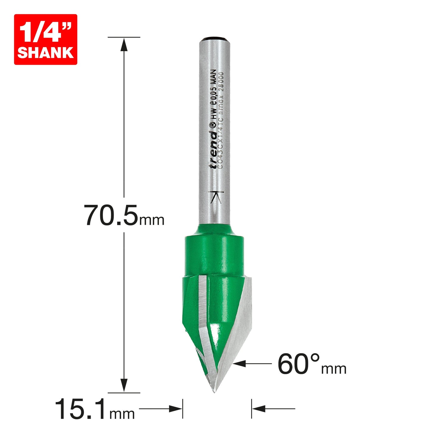 Triple flute engraver angle =60 degrees