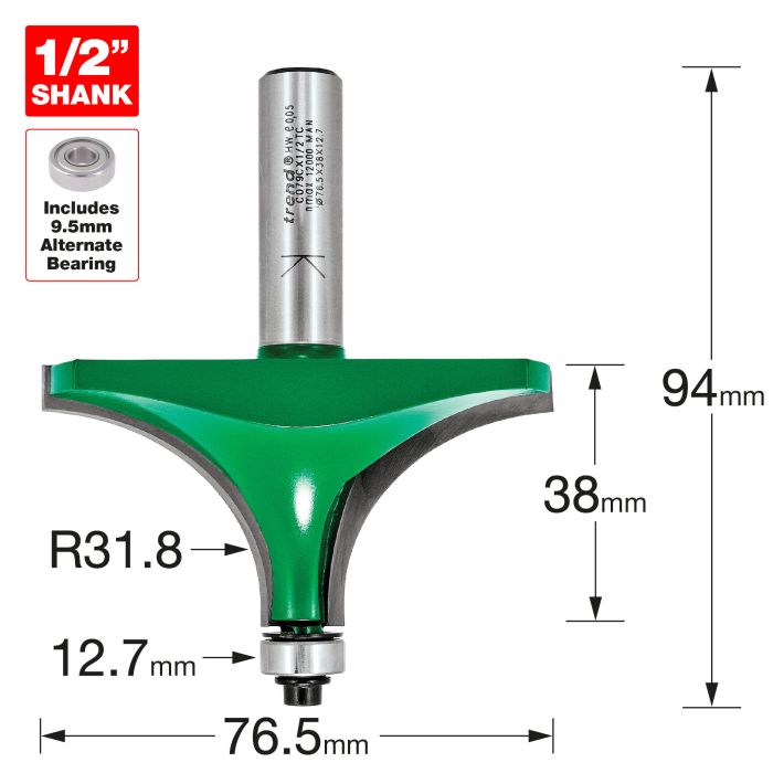 Bearing guided round over ovolo 31.8mm radius