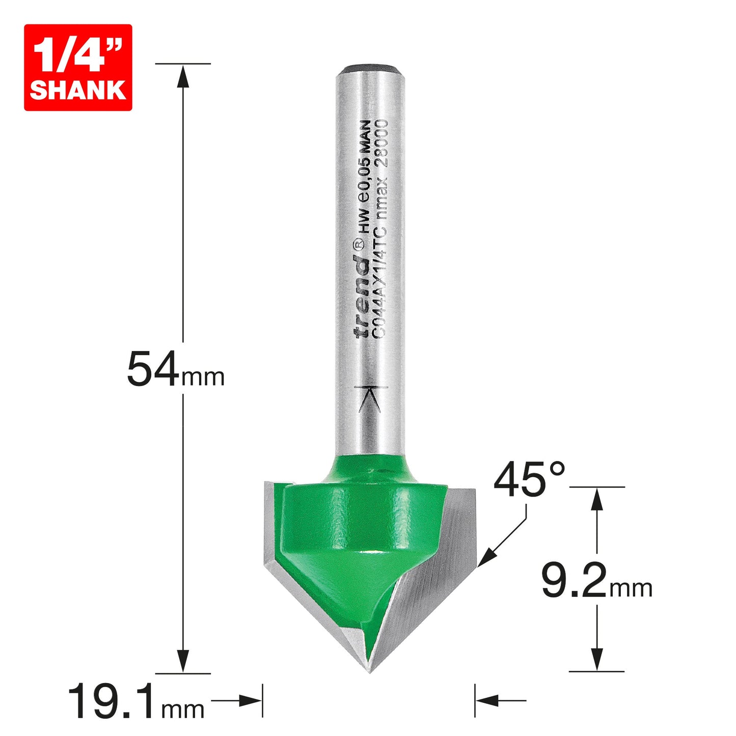 Chamfer V groove cutter angle=45 degrees