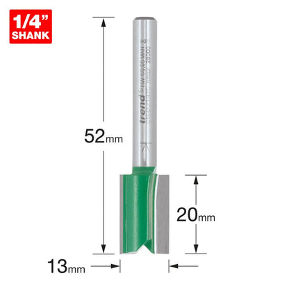 Trend CraftPro 1/4in Two Flute Straight Router Cutter Bit 13 dia x 20mm cut depth