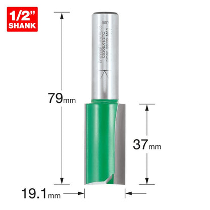 Trend CraftPro 1/2in Shank Two Flute Straight Router Cutter Bit 19.1mm dia x 37mm cut depth