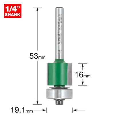 Trend CraftPro 1/4in Low Profile Bearing Guided Trimmer 19.1 dia x 16mm cut depth