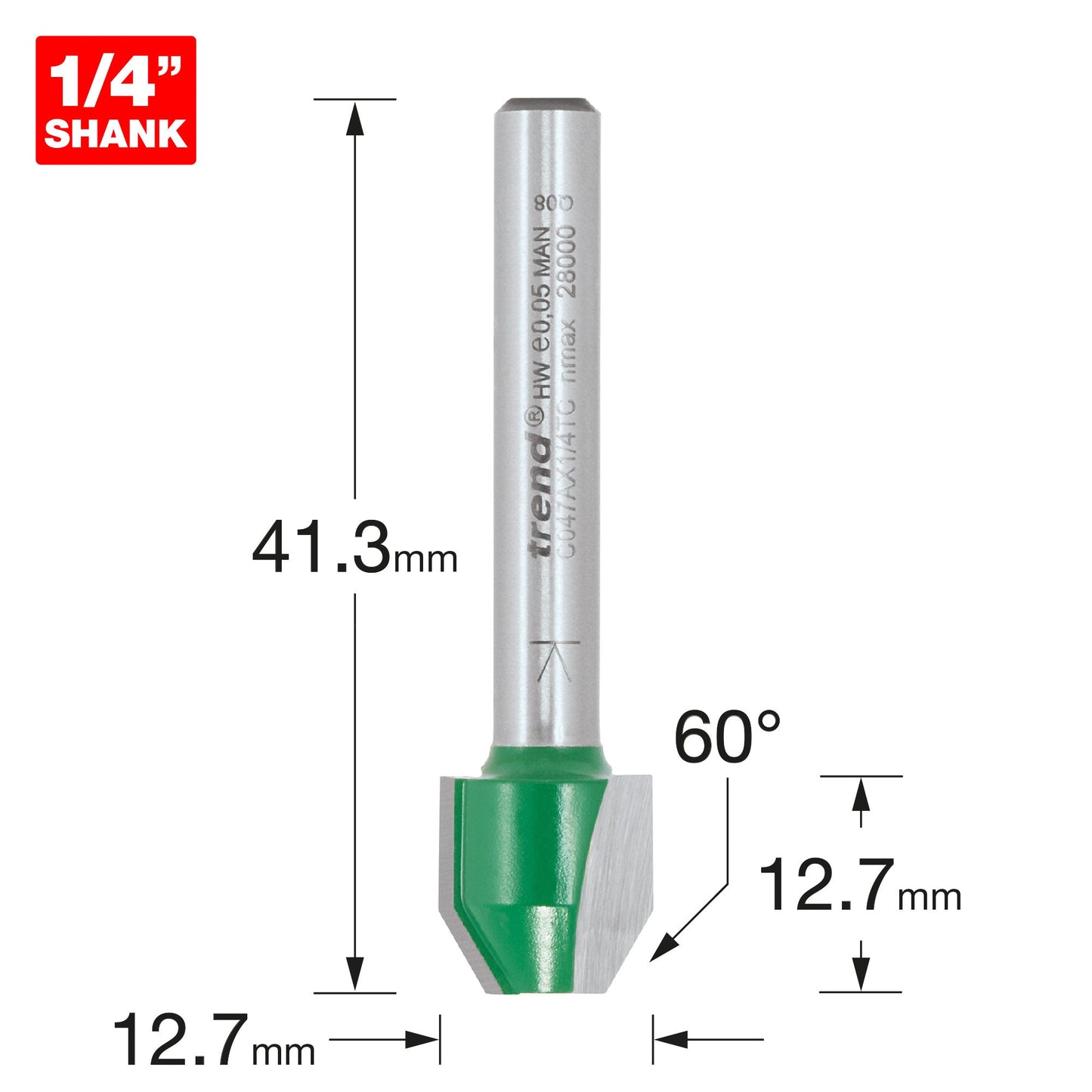Trend CraftPro 1/4in Combi Trimmer 60 Degree Angle Bit 12.7mm x 12.7