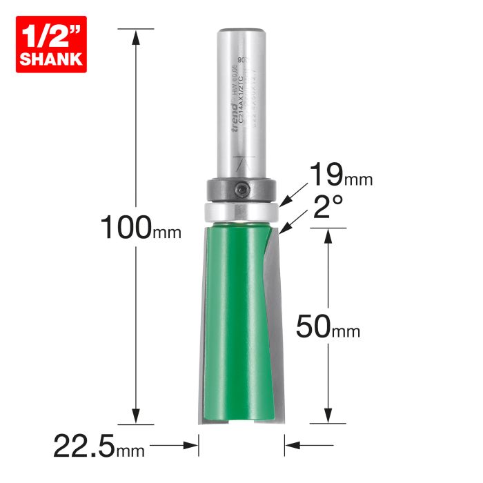 Trend CraftPro 1/2in Bearing Guided 2 Degree Undercut 22.5mm dia x 50mm cut depth