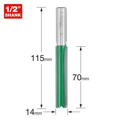 Trend CraftPro 1/2in Shank Two Flute Straight Router Cutter Bit 14mm dia x 70mm cut depth